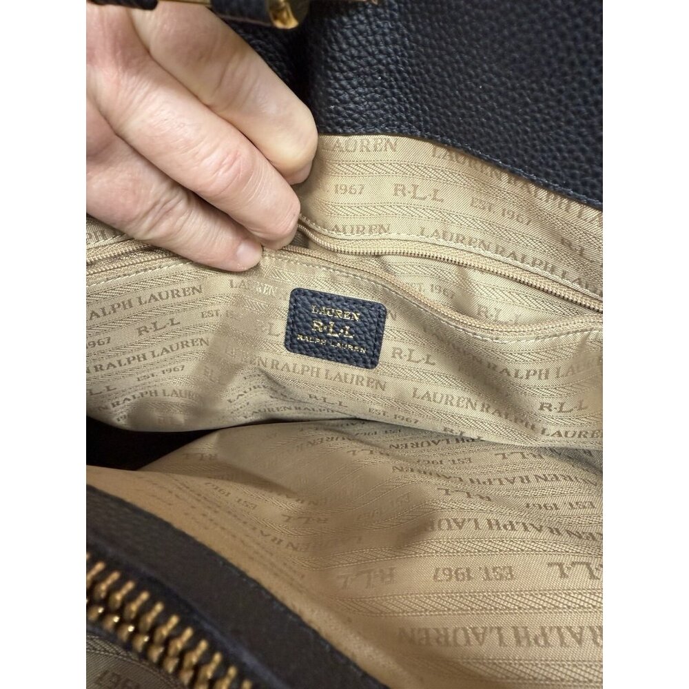 ✅Ralph Lauren Black Pebbled Leather Brigitte Tote Handbag  Plus Key Chain R.L.L - Picture 6 of 14